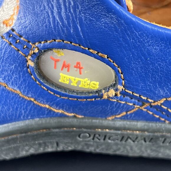 TMA Eyes Time Blue Leather Lace Up Sneakers Women’s 7 Yellow Stitching Shoes - Picture 6 of 16